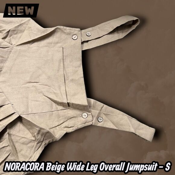 NEW NORACORA Beige Wide Leg Overall Jumpsuit Adjustable Straps Size S - Picture 10 of 12